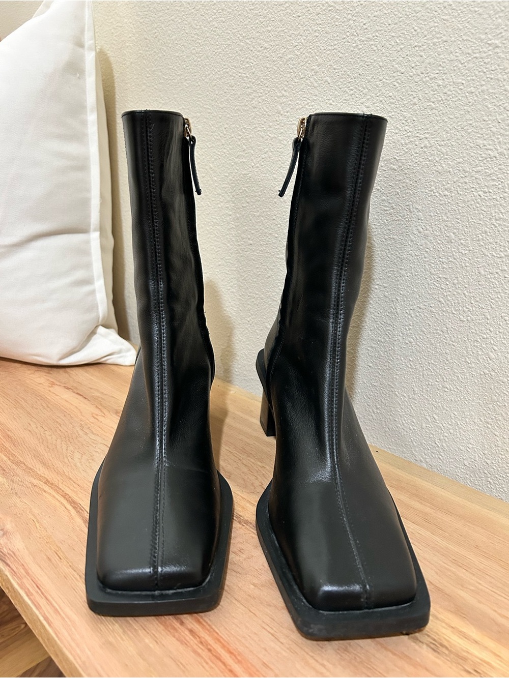 ZARA | Architectural Leather Block Heel Ankle Boots | Size 38 - Picture 7 of 9